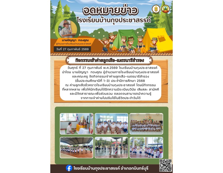  โรงเรียนบ้านกุงประชาสรรค์ จัดกิจกรรมเข้าค่ายลูกเสือ-เนตรนารีสำรอง